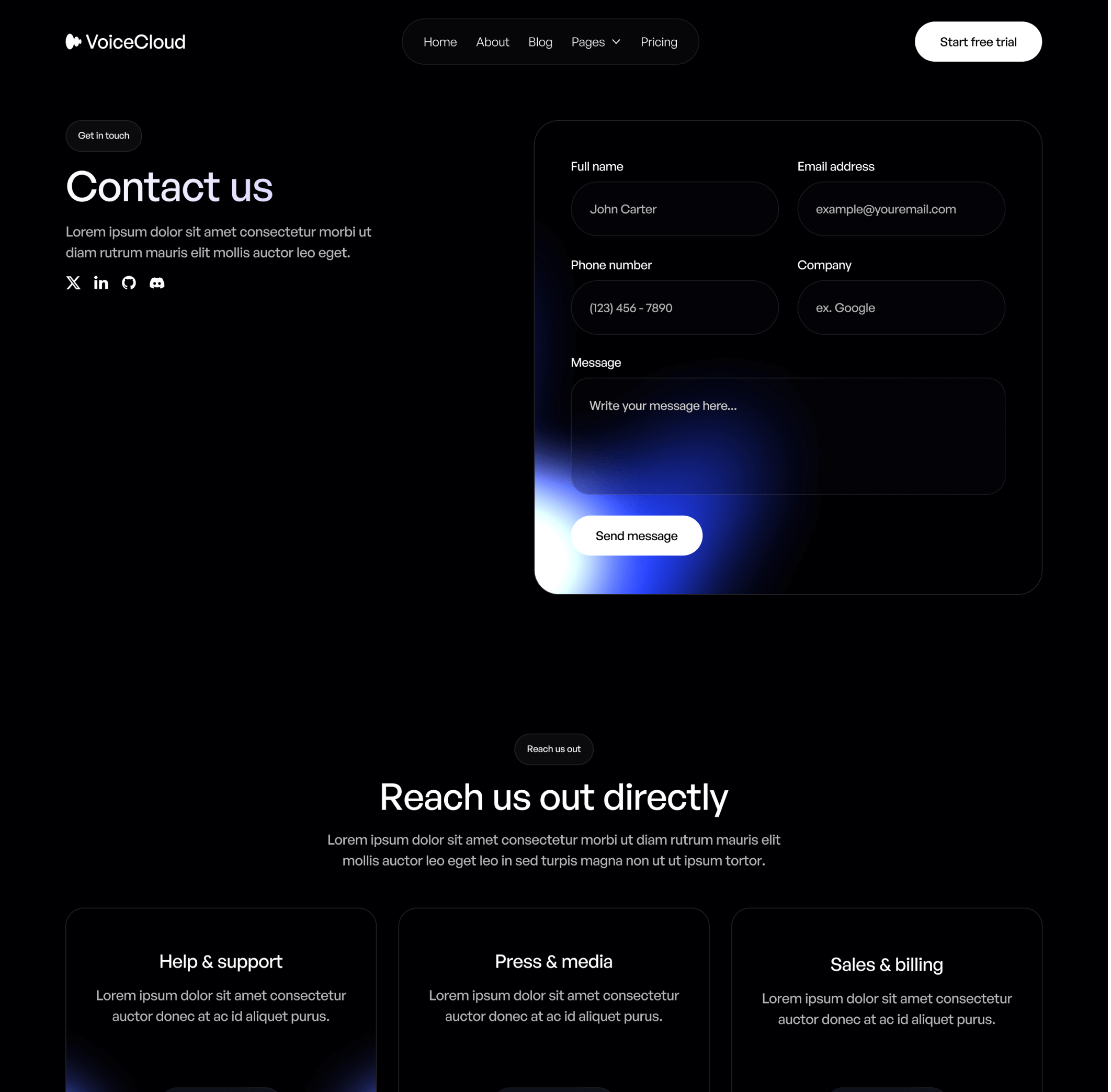 VoiceCloud - Contact V1 Page - Text to Speech App Webflow Template | BRIX Templates