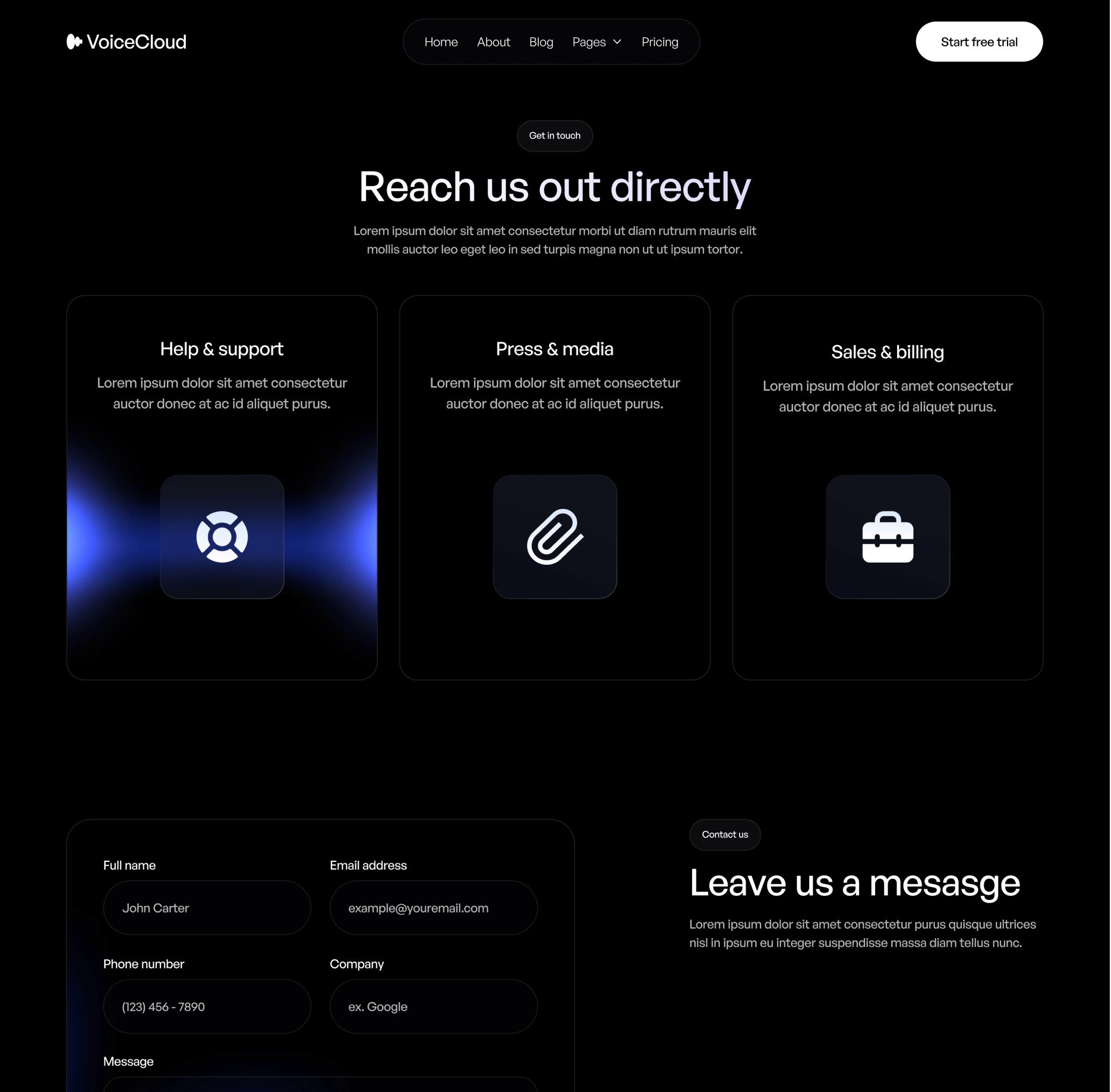 VoiceCloud - Contact V3 Page - Text to Speech App Webflow Template | BRIX Templates