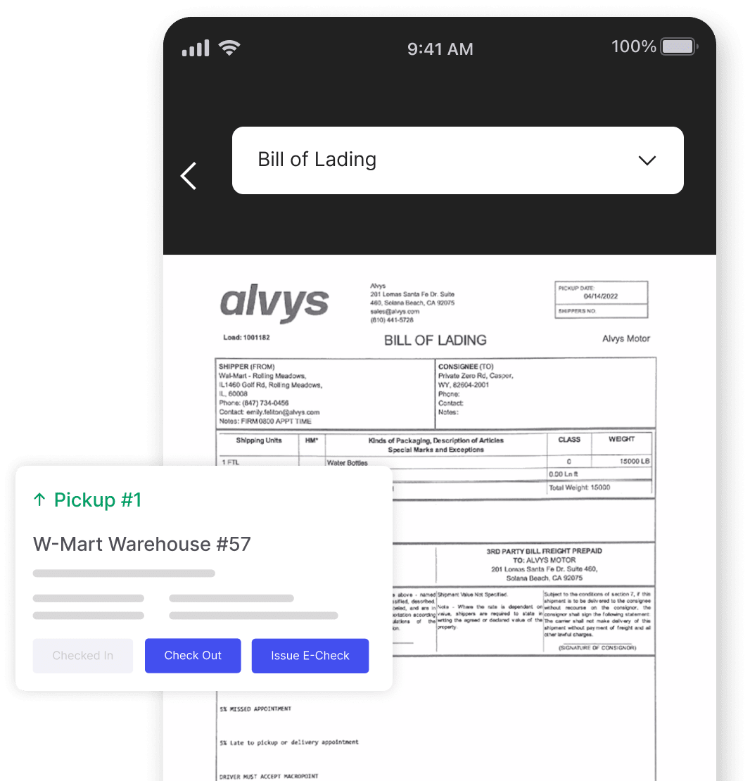 screenshot from alvys app
