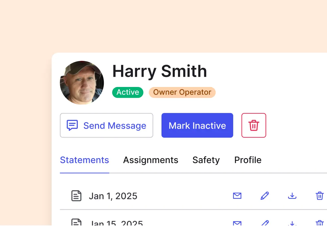 Driver profile in the Alvys transportation management system