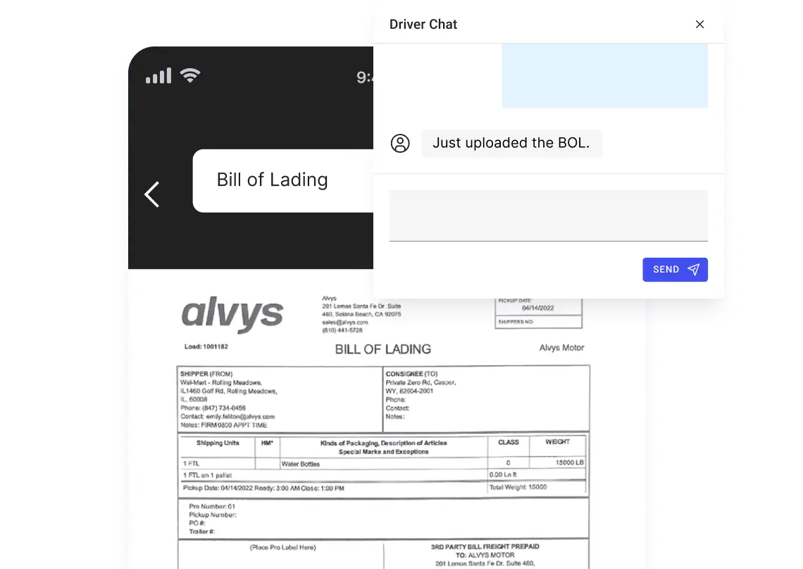 alvys companion driver app with scanning documents and messaging