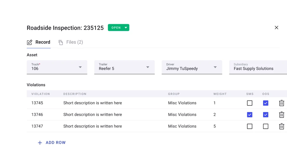 roadside inspections module alvys