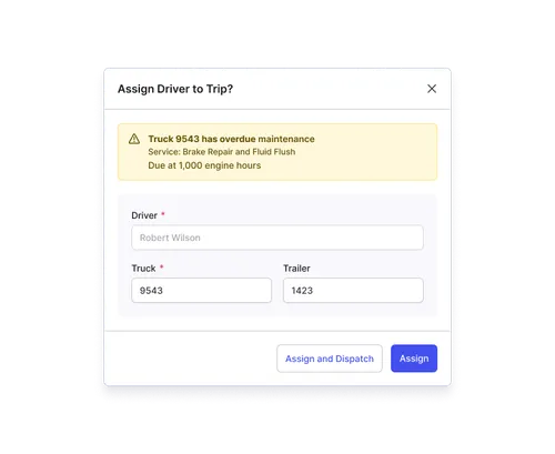 assign driver modal alvys UI