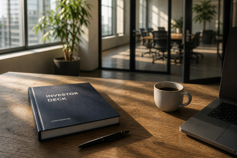 Investor Deck auf Schreibtisch – Beratung zu Start-up Finanzierung und Venture Capital