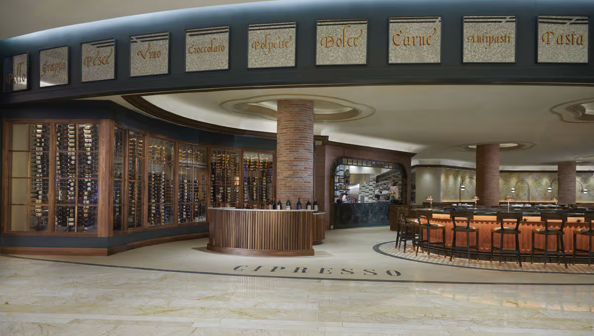 Cipresso, an Italian-American restaurant located within The Guitar Hotel at the Seminole Hard Rock Hotel & Casino in Hollywood, Florida. 