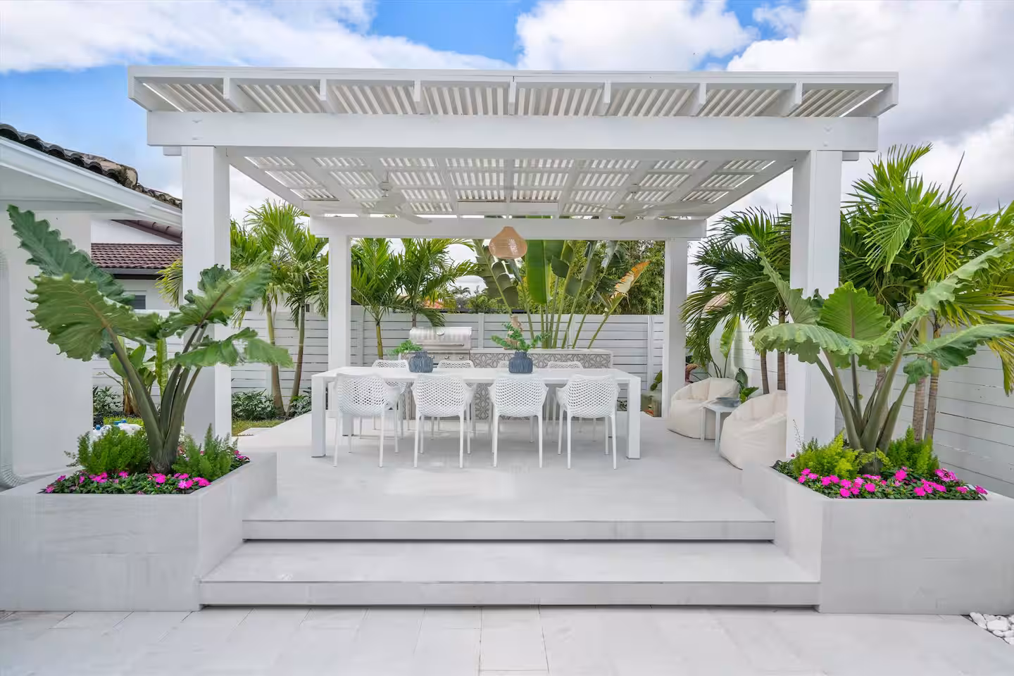 A modern outdoor dining area