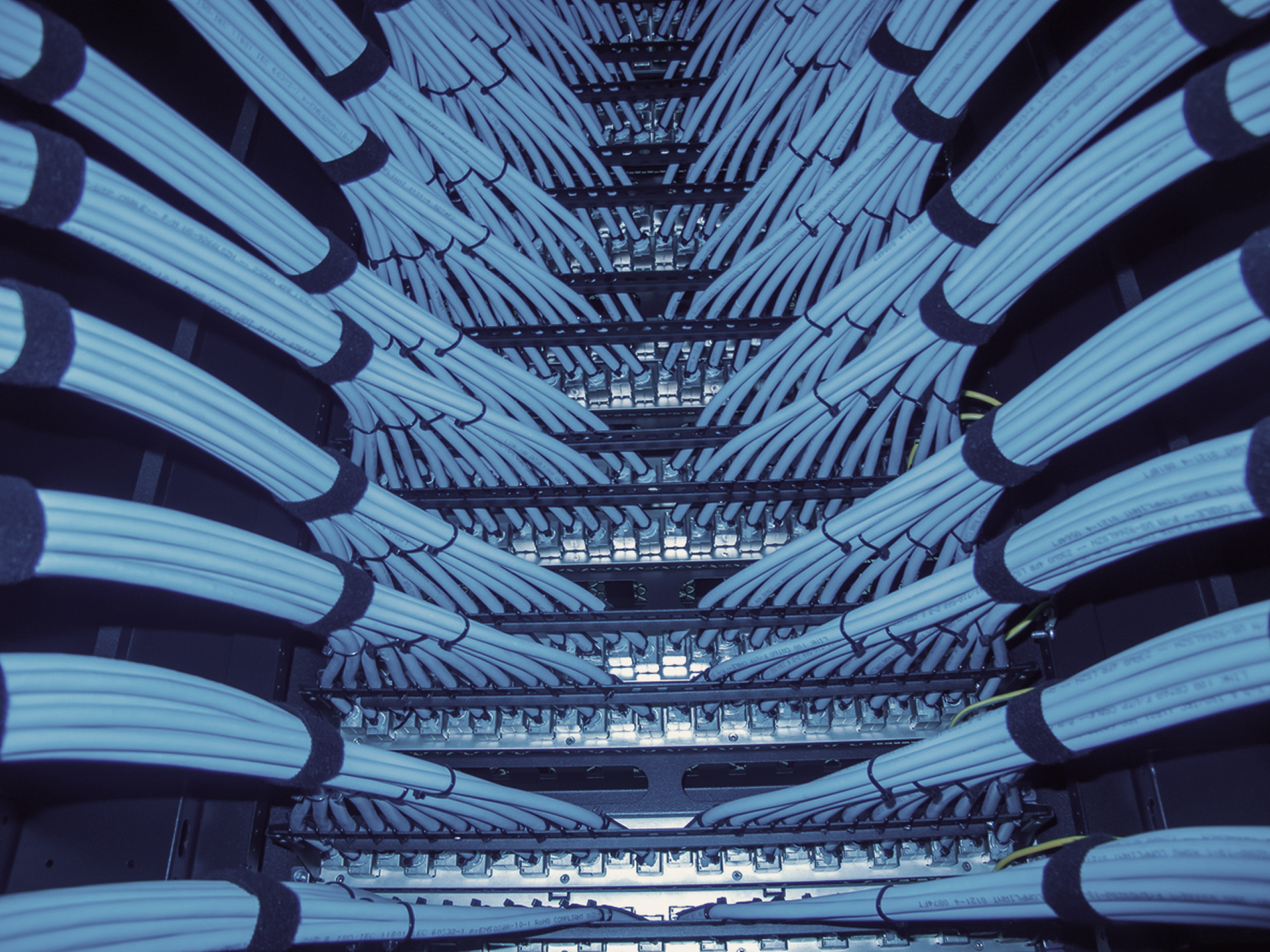 Blue cables neatly organized 