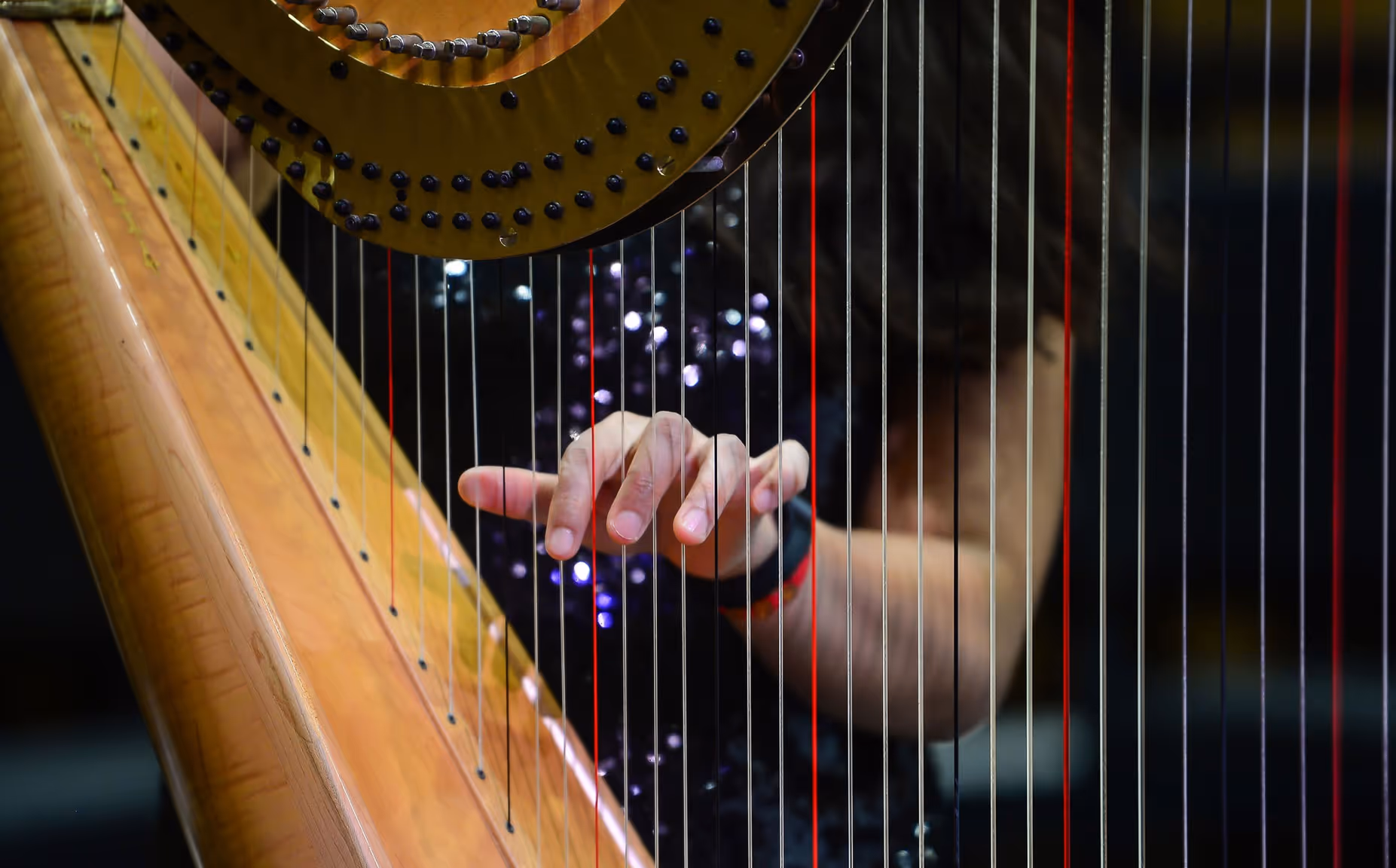 Alumna del conservatorio tocando el arpa.