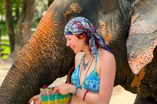 Volunteering with elephant in Thailand