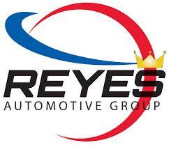 Reyes Automotive Group logo with a blue and red swoosh and a gold crown on the letter S.