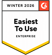 G2 Winter 2026 badge for Easiest To Use Enterprise software with G2 logo in red circle.