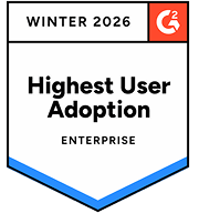 Badge with text Winter 2026, Highest User Adoption, Enterprise, and G2 logo.