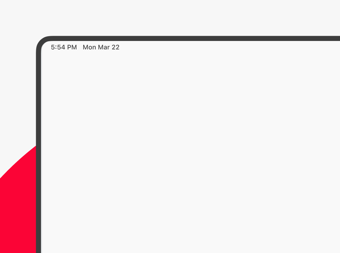 Screen corner of a device showing time 5:54 PM and date Mon Mar 22 on a white background with red accent.