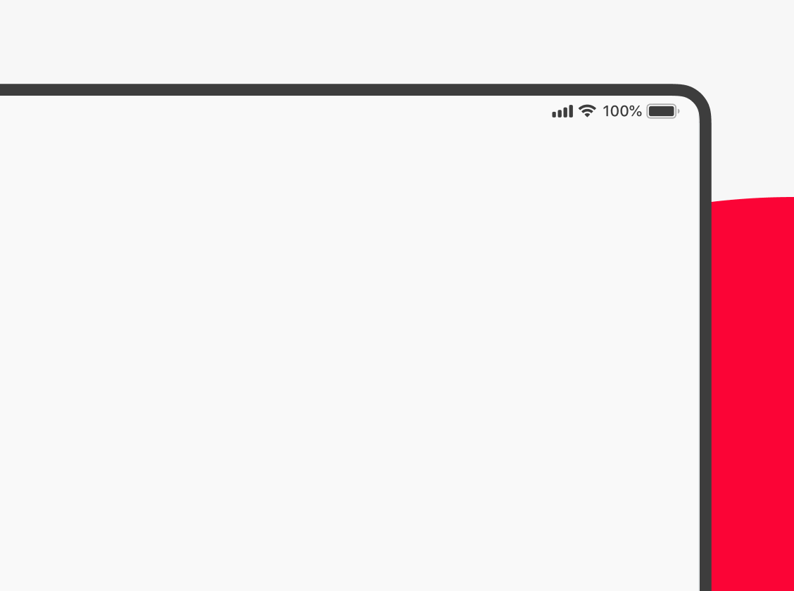 Top right corner of a smartphone screen showing full cellular signal, Wi-Fi connected, 100% battery, and battery icon.