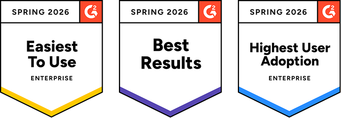 Three Winter 2026 enterprise badges highlighting Best Results, Easiest To Use, and Highest User Adoption.