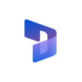 Blue and purple gradient stylized letter D logo with a 3D folded ribbon design.