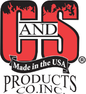 C and S Products Co. Inc. logo featuring bold red letters with a black ribbon stating Made in the USA.