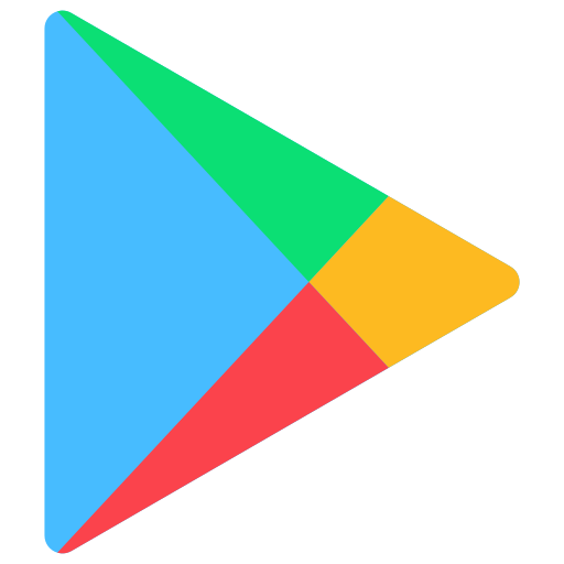 Logotipo de Google Play con forma de triángulo compuesto por colores azul, verde, rojo y amarillo.