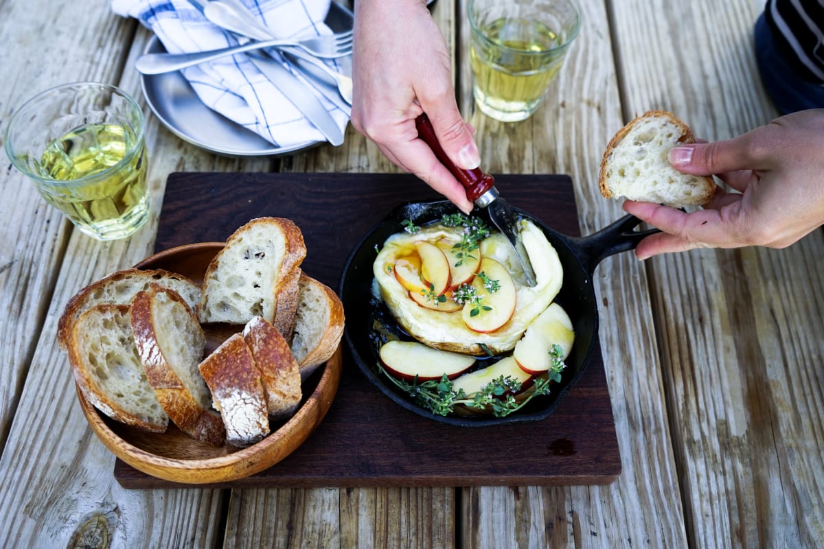 Camp Fire Baked Brie with Chardonnay
