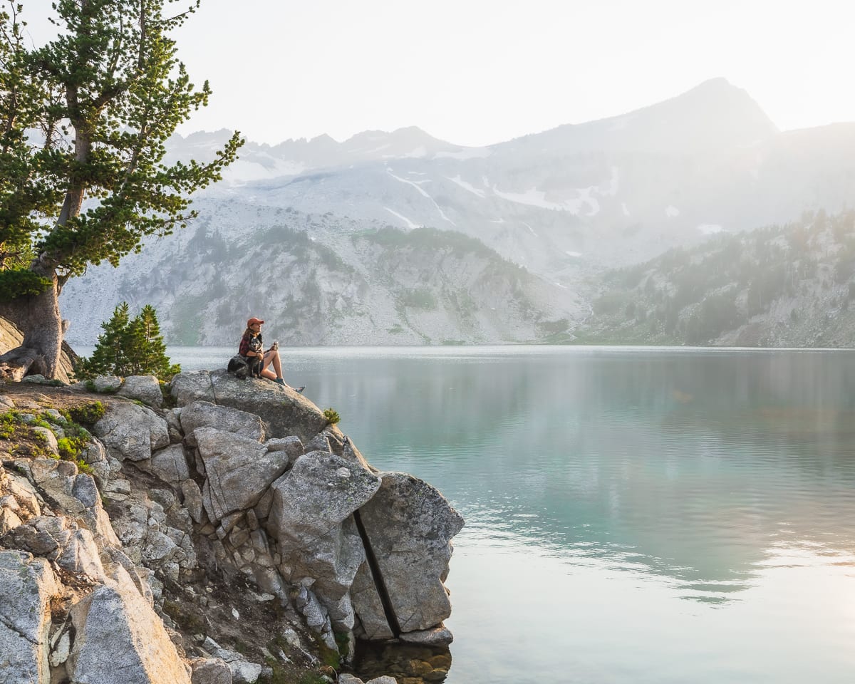 Backpacking trip by a lake