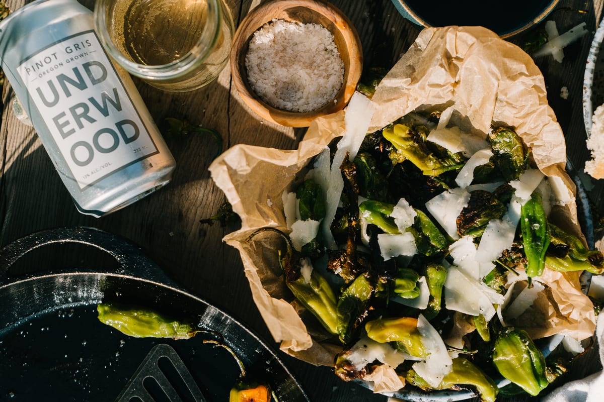 Blistered Shishito Peppers with Shaved Pecorino