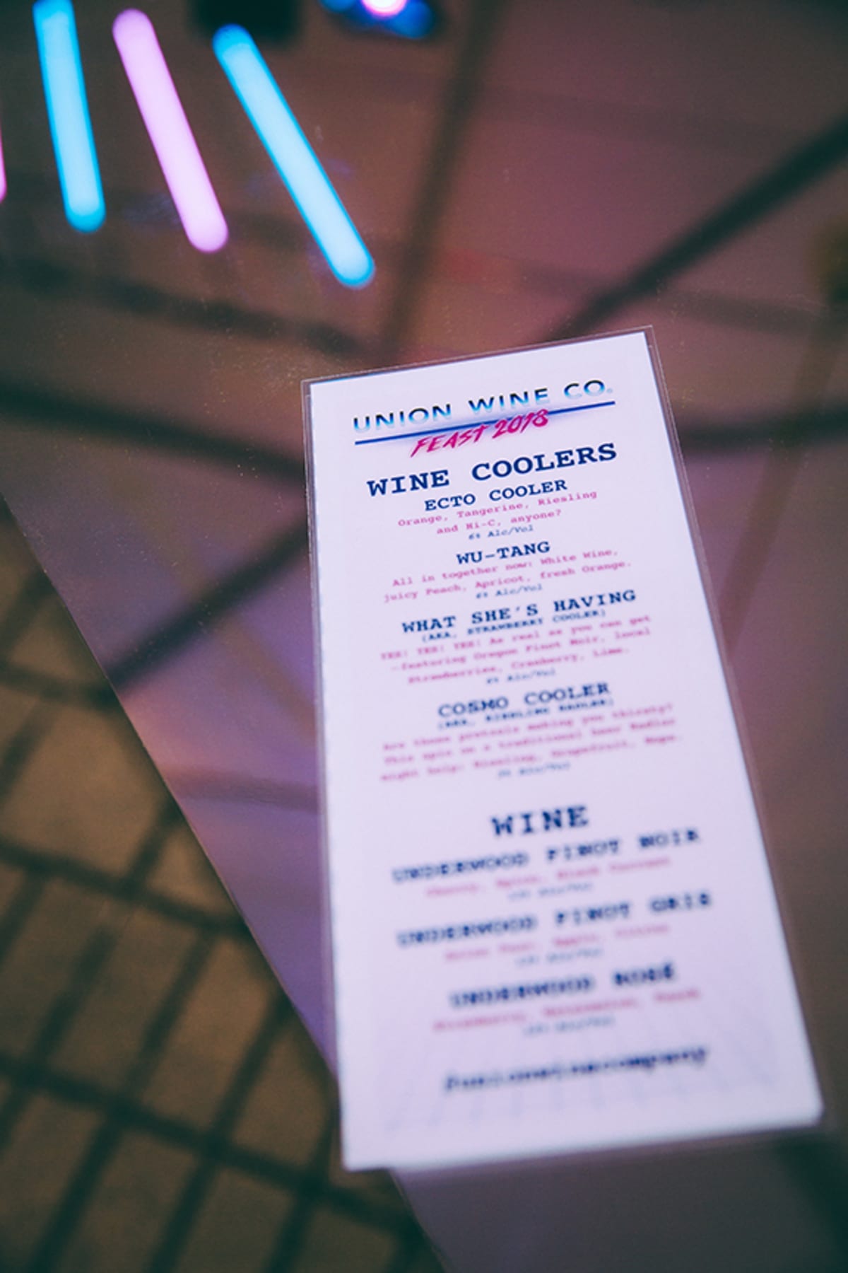 menu for wine coolers