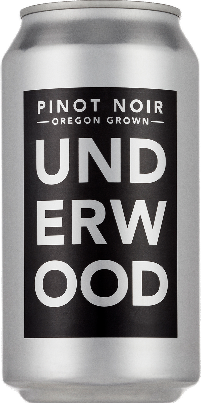 Silver can with black label reading 'Pinot Noir Oregon Grown Underwood'.