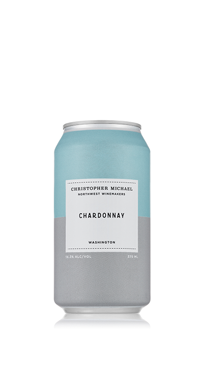 Can of Christopher Michael Northwest Winemakers Chardonnay wine from Washington, 375 ml with 14.3% alcohol.