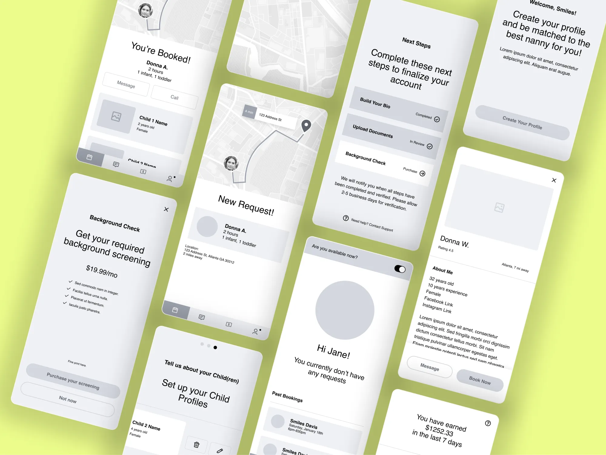 Product design wireframes