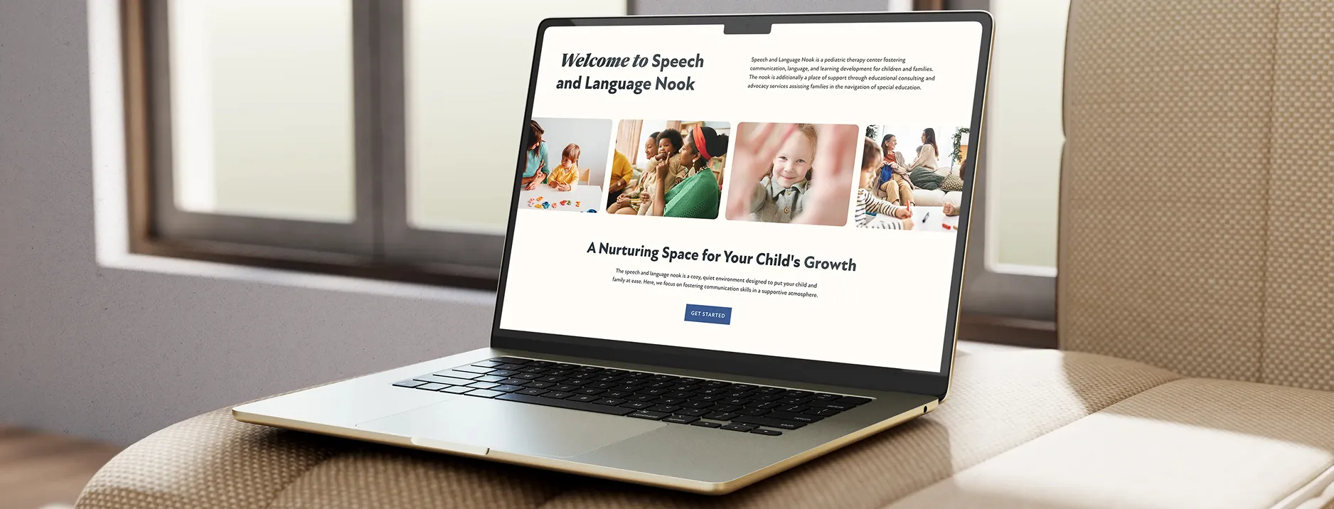 Speech Language Nook website on a laptop on a couch