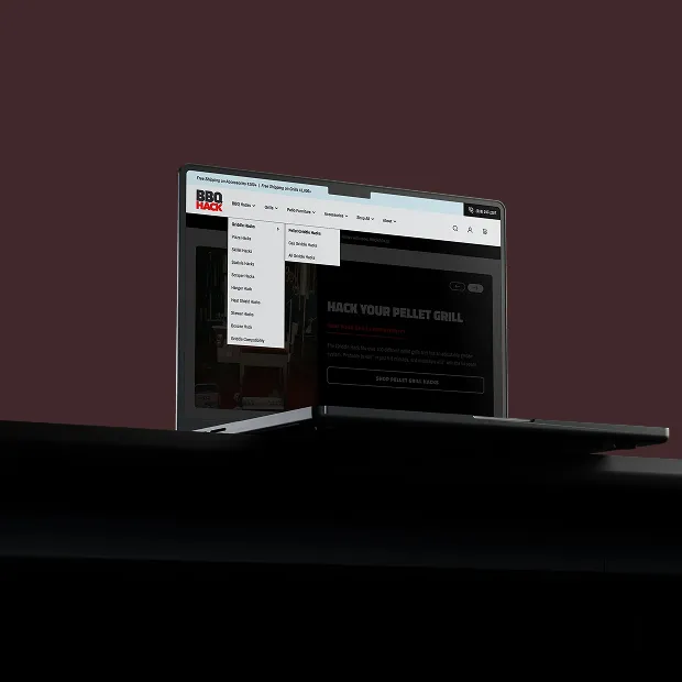 BBQ Hack website mega menu on a laptop