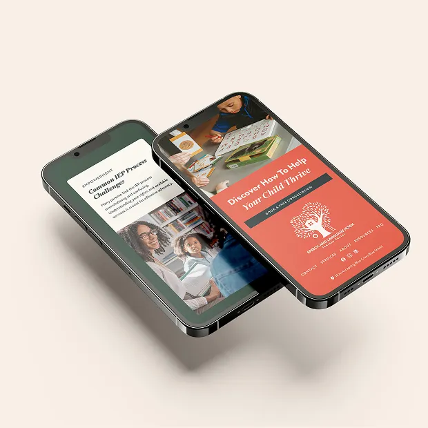 Speech Language Nook website pages on two mobile devices