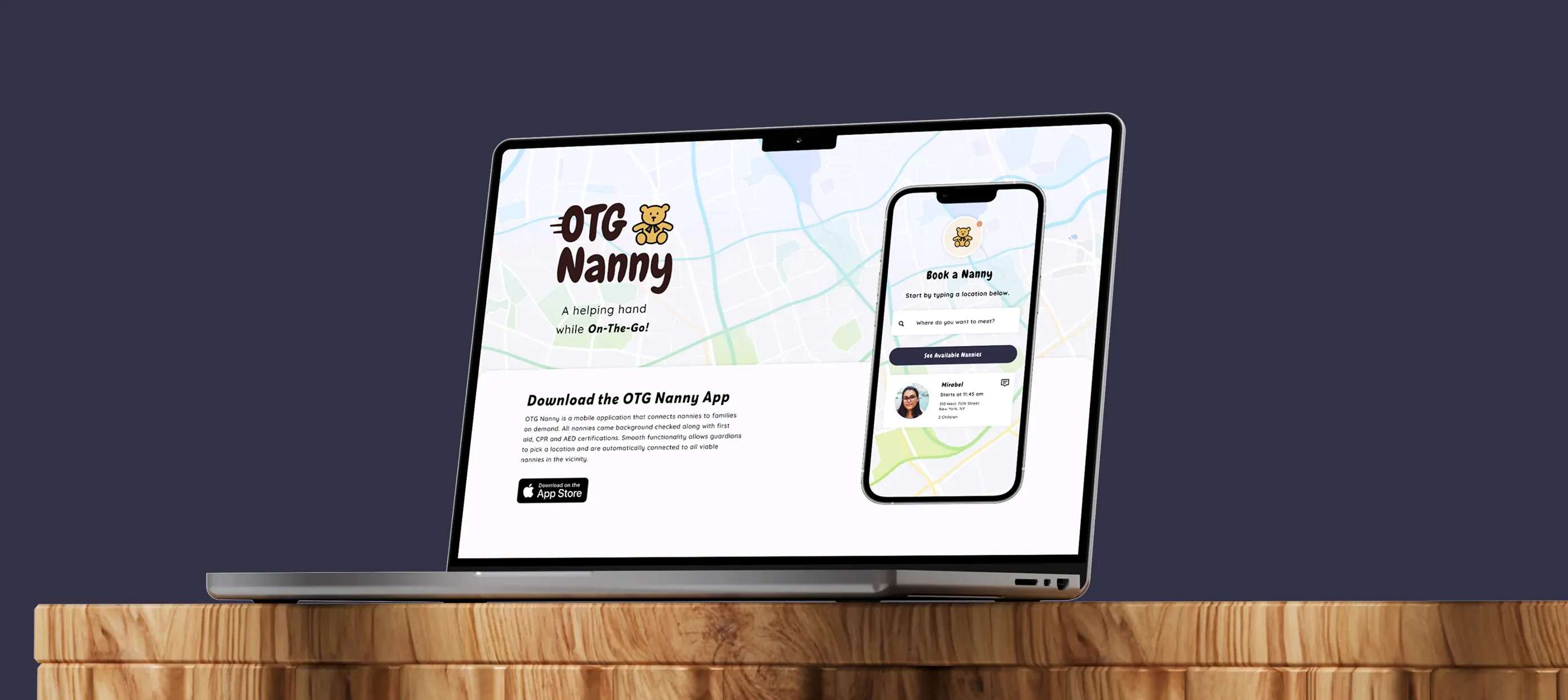 Laptop displaying the OTG Nanny landing page