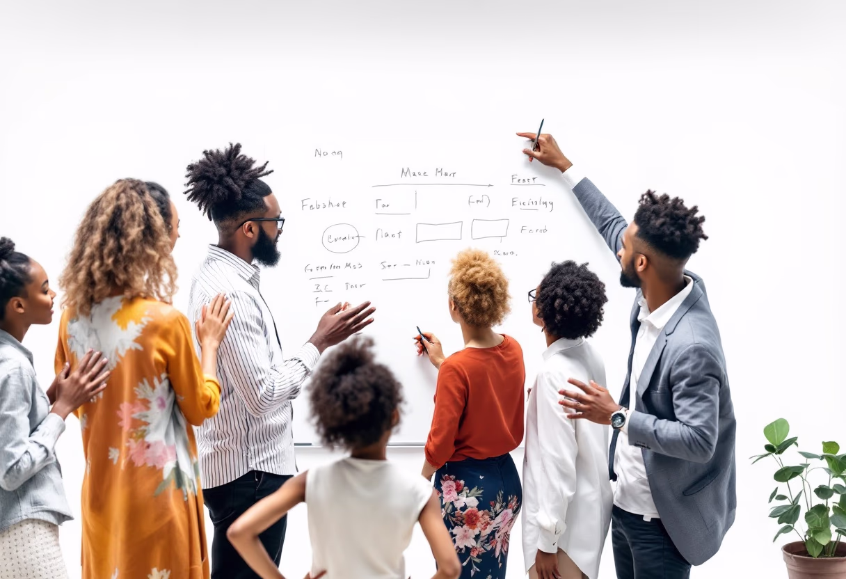 image of a diverse team in a meeting (for a edtech)
