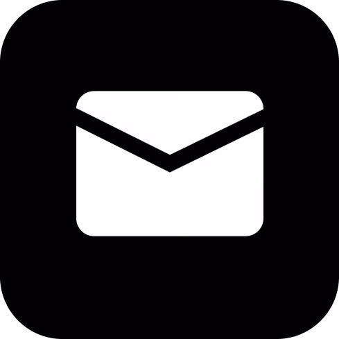 White envelope icon on black background representing email or message.