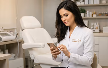 Dentista insegura com paciente no consultório