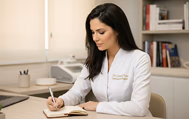 Dentista insegura com paciente no consultório