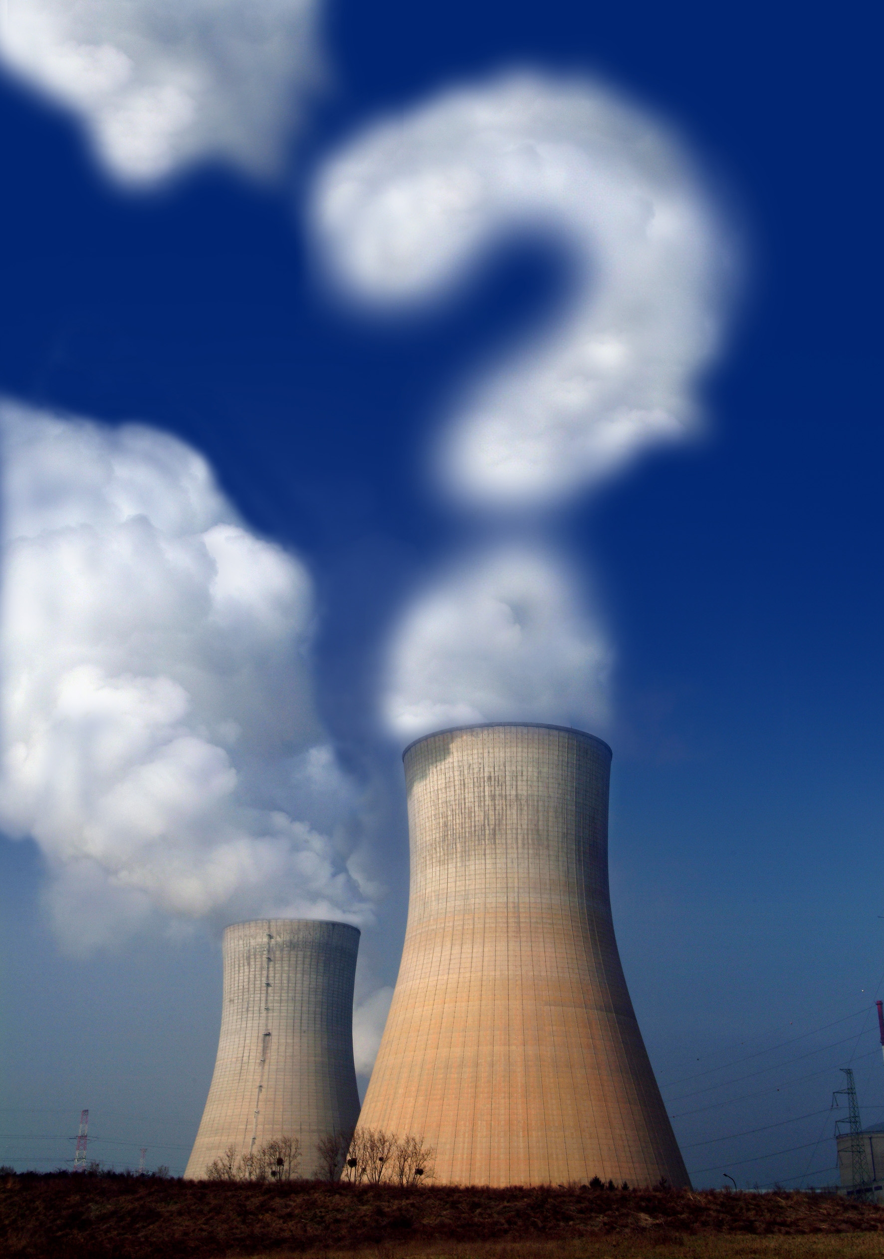 nuclear power plant with question mark cloud