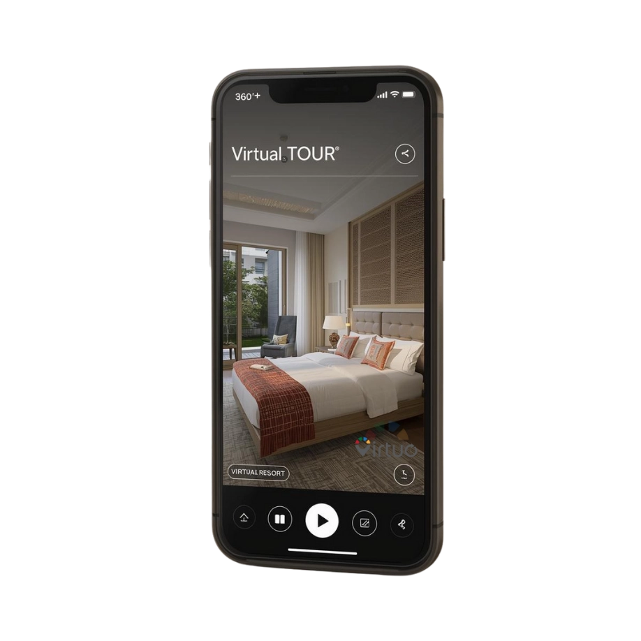 Aerial view of a tropical resort with orange-roofed buildings, white sandy beach, turquoise ocean, and boats near a pier.