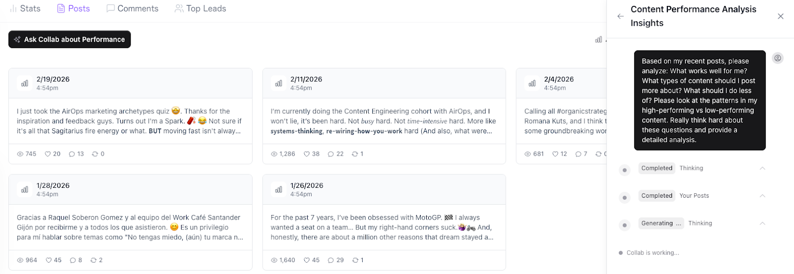 SayWhat's content analysis dashboard