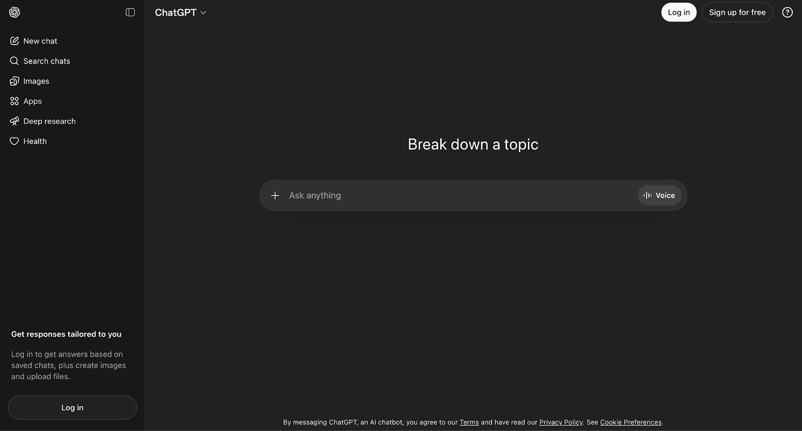 ChatGPT user interface