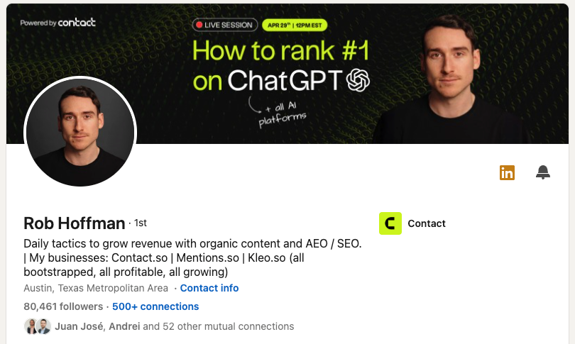 Rob Hoffman LinkedIn profile