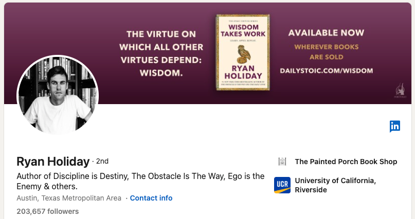 Ryan Holiday LinkedIn profile
