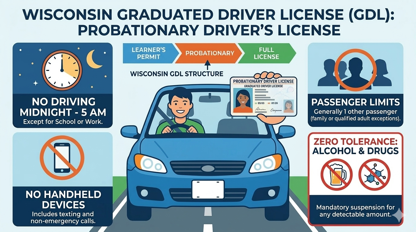 Wisconsin Probationary License Rules Explained (what new drivers can & can't do)