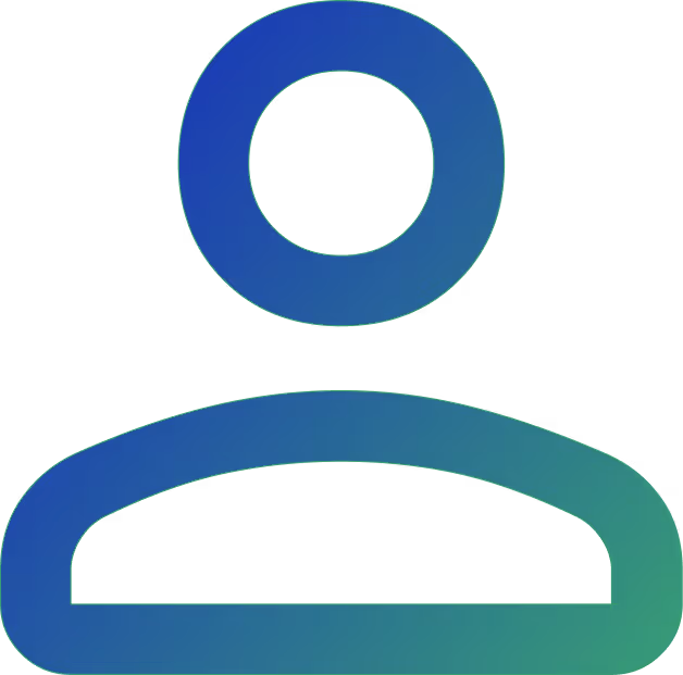 Blue and green gradient simple user profile icon with circular head and rounded shoulders.