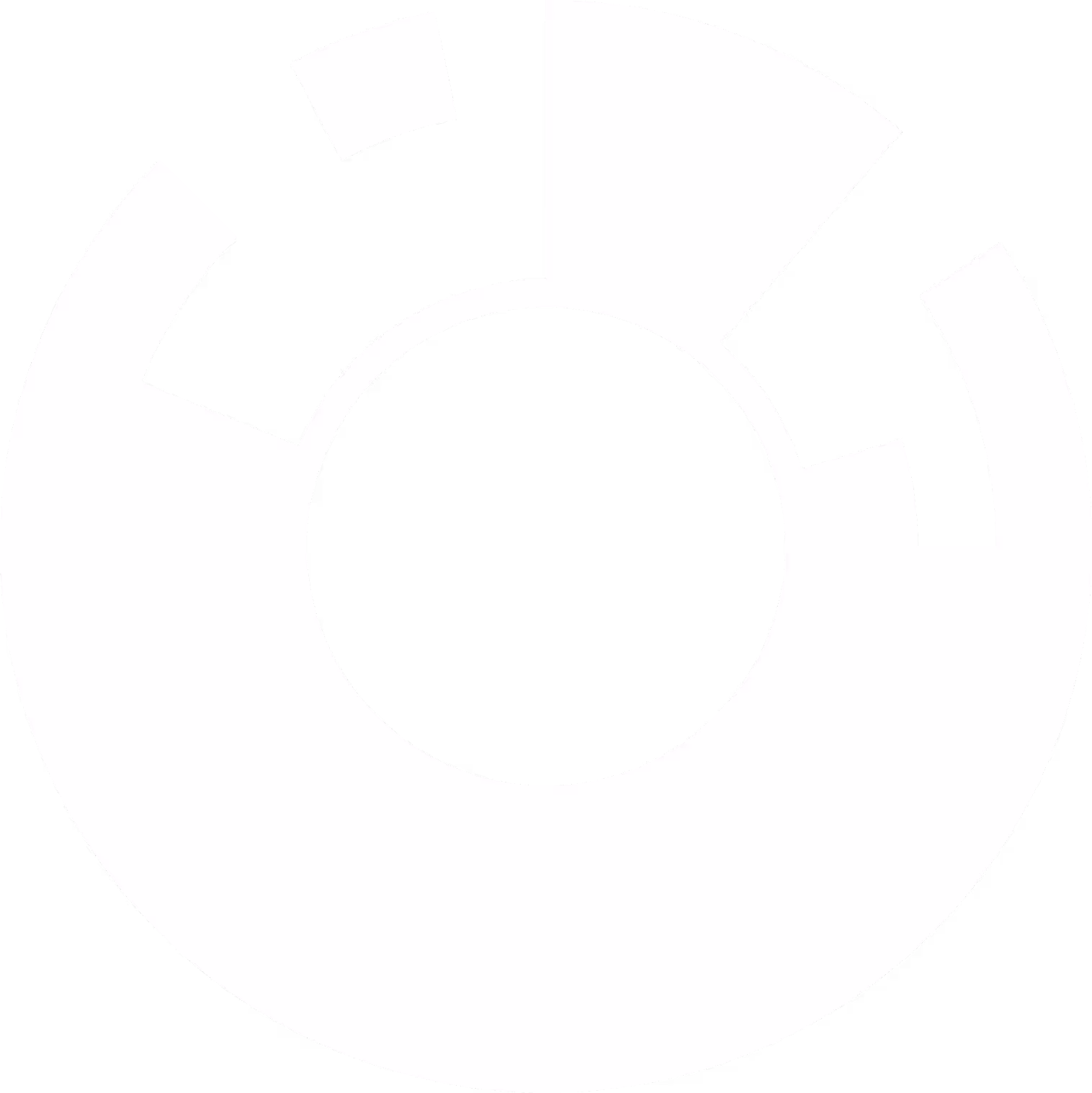 Abstract black and white circular pattern with segmented rings and gaps.