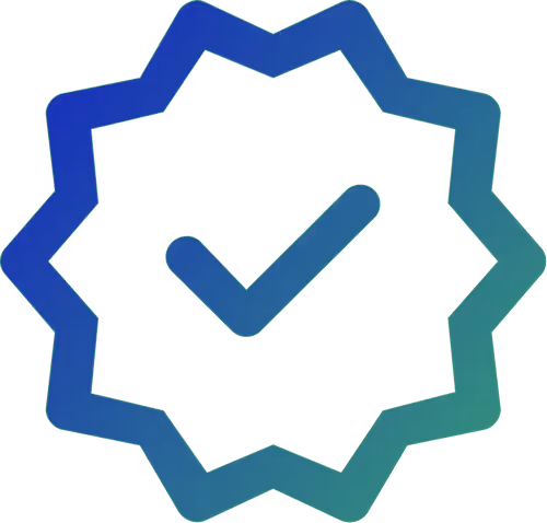 Blue and green gradient badge with a checkmark inside symbolizing verification or approval.