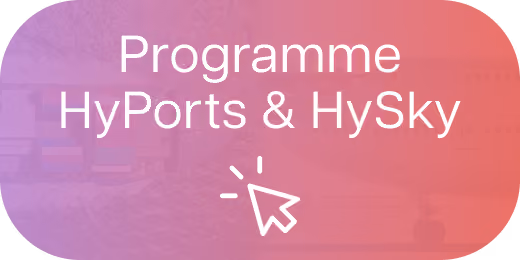Bouton ovale dégradé avec texte Programme HyPorts & HySky et icône de curseur cliquant.
