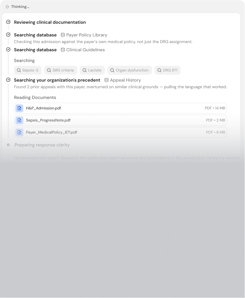 A user interface screen showing a clinical reasoning process with steps checked.