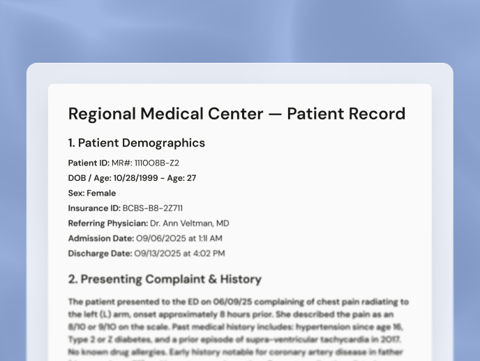Medical document titled Regional Medical Center — Patient Record showing patient demographics.